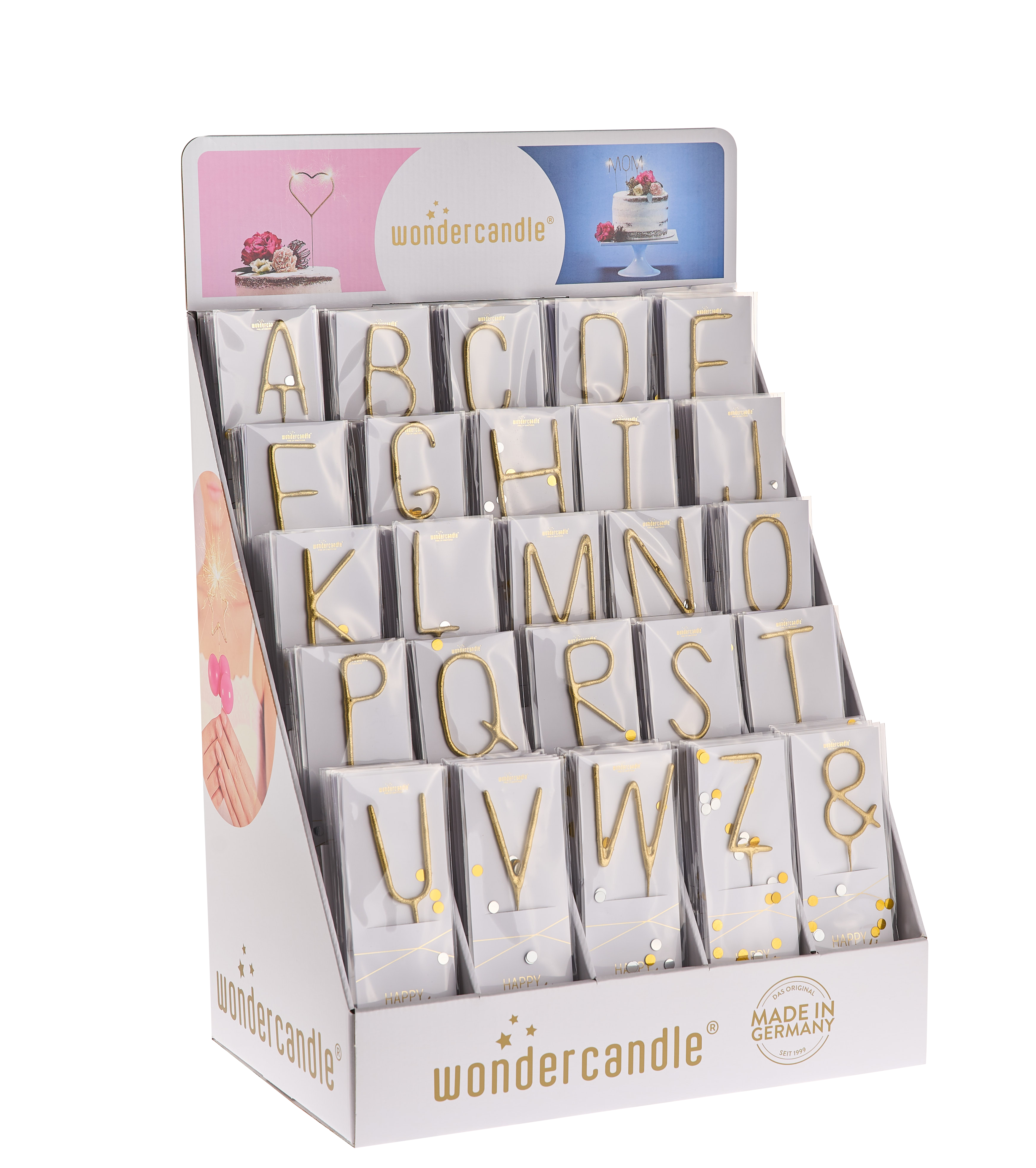 Produktbild: Buchstaben Happy Confetti gold Sortiment 150 Wondercandle® classic